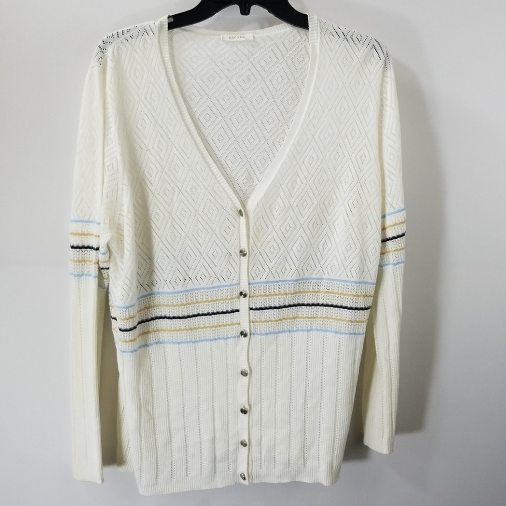 Escada White V-neck Eyelet Button Cardigan
